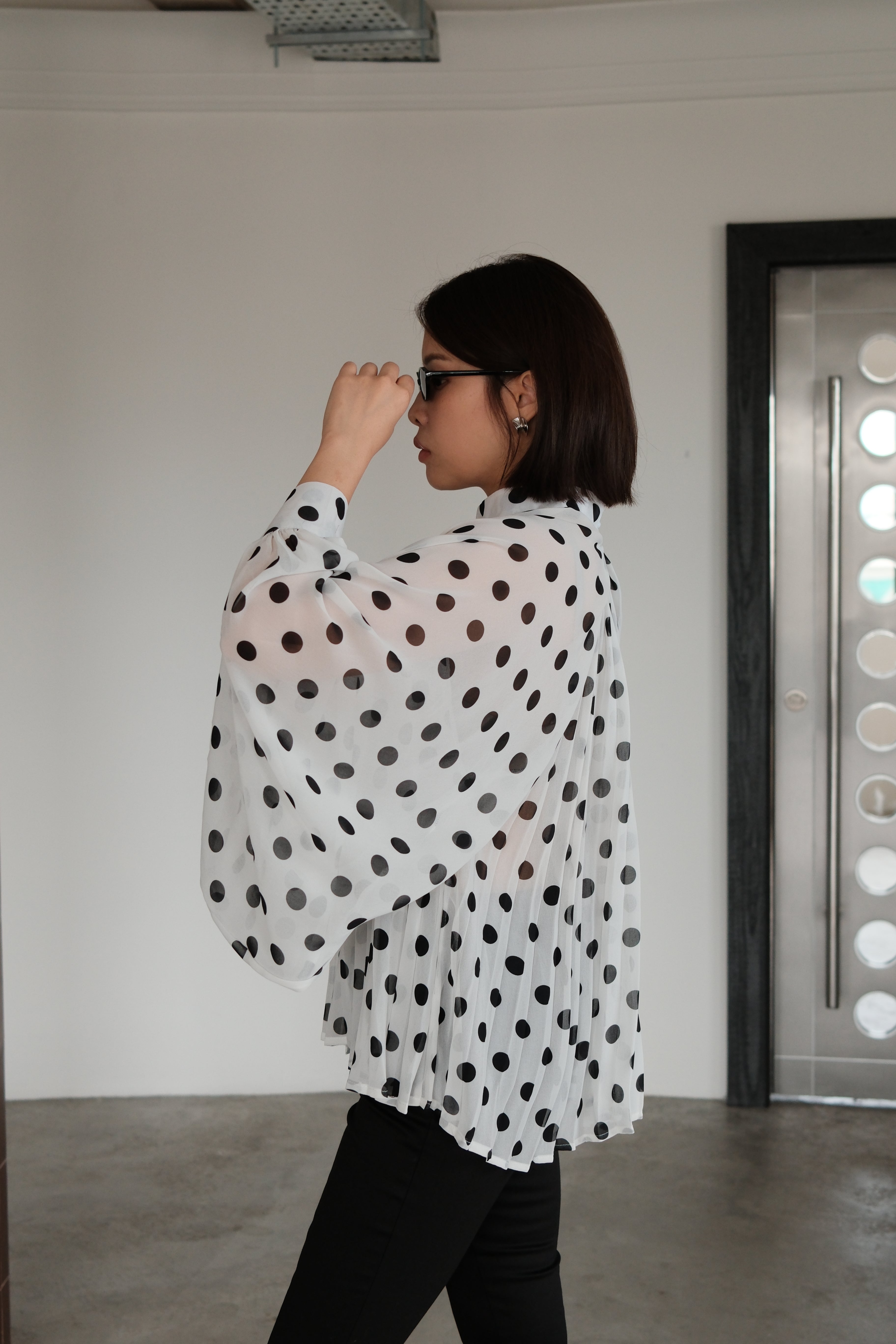 Dottie balloon sleeve sheer blouse