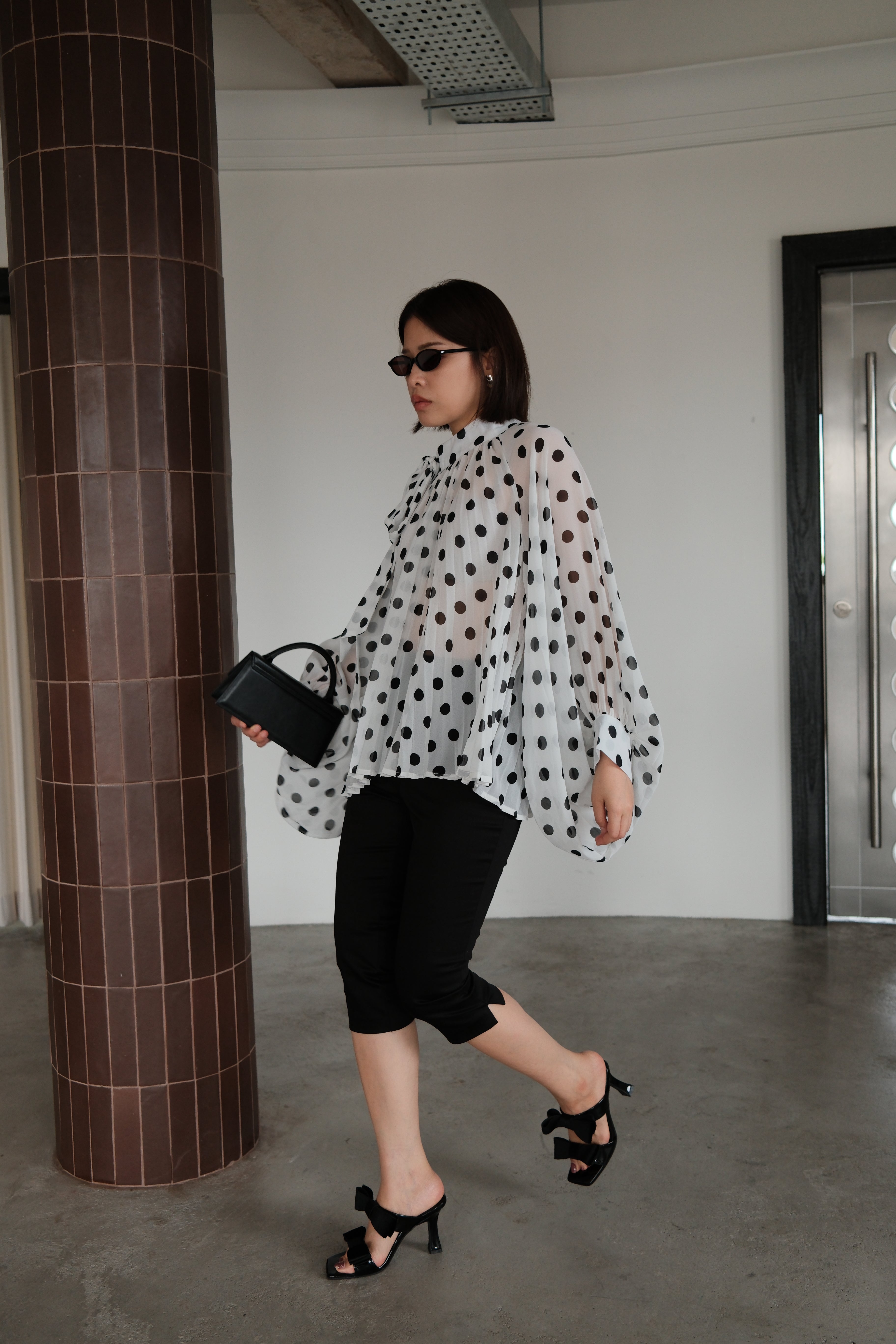 Dottie balloon sleeve sheer blouse