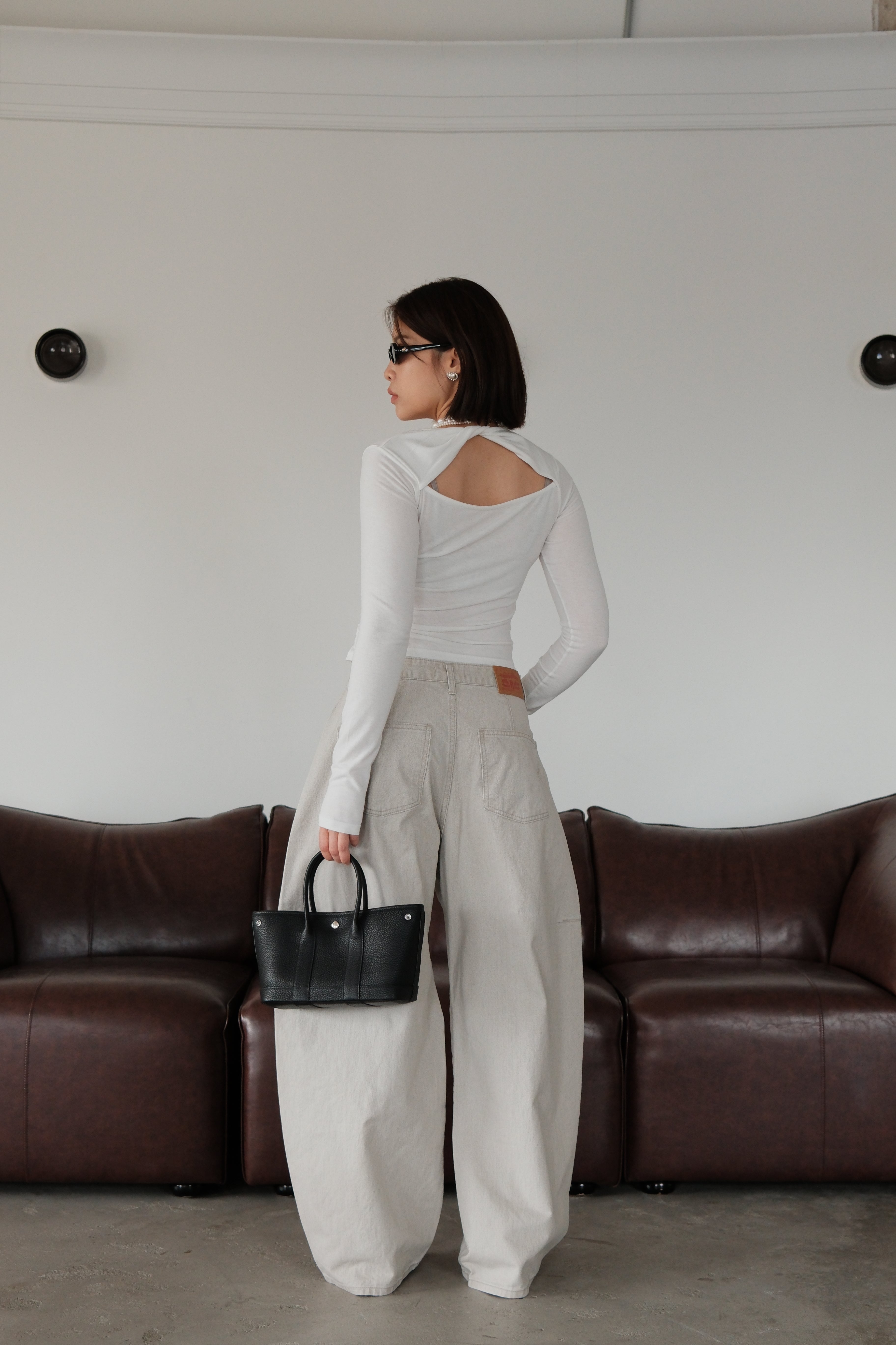 Twist open back long-sleeve crop tee