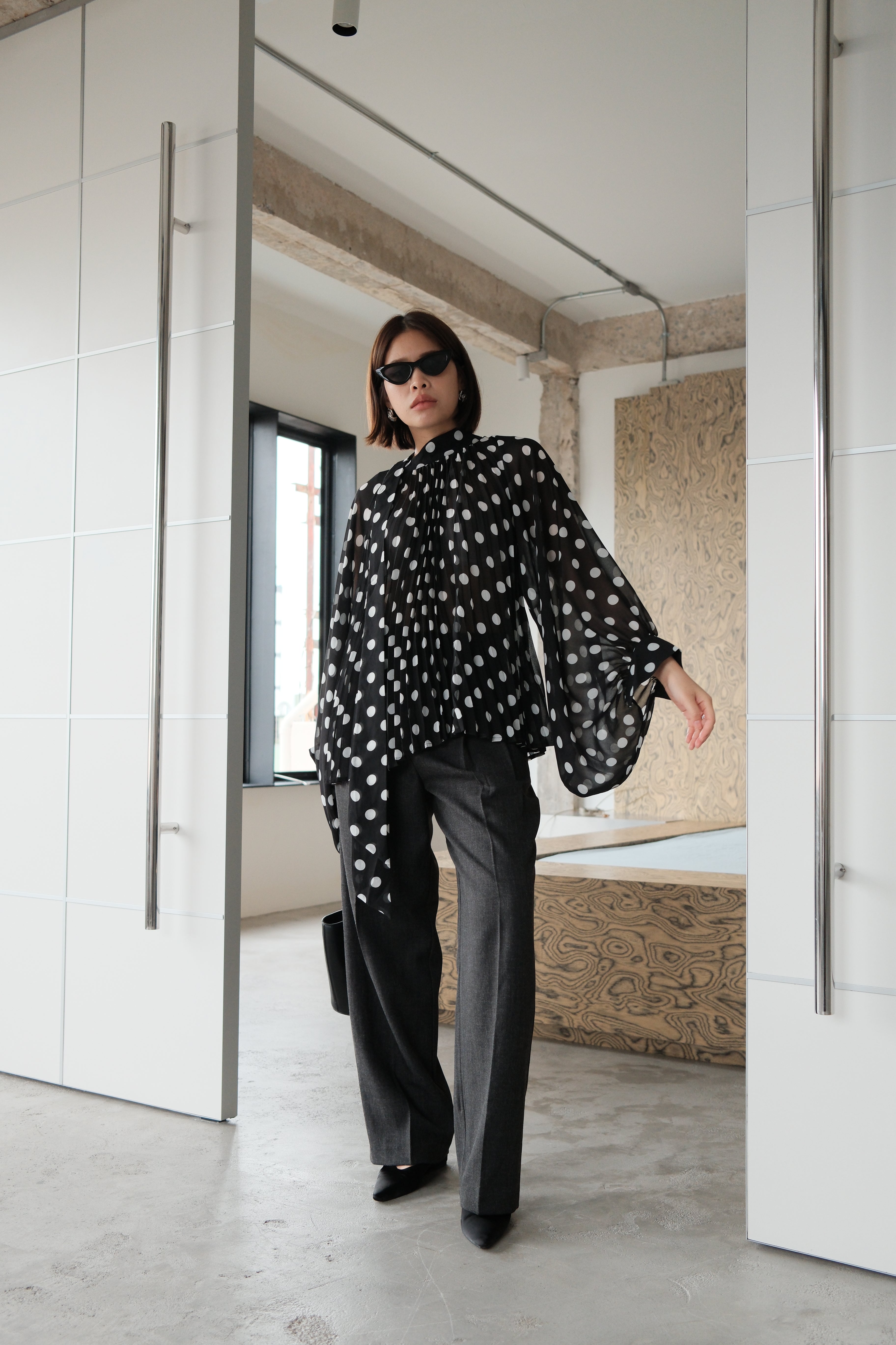 Dottie balloon sleeve sheer blouse