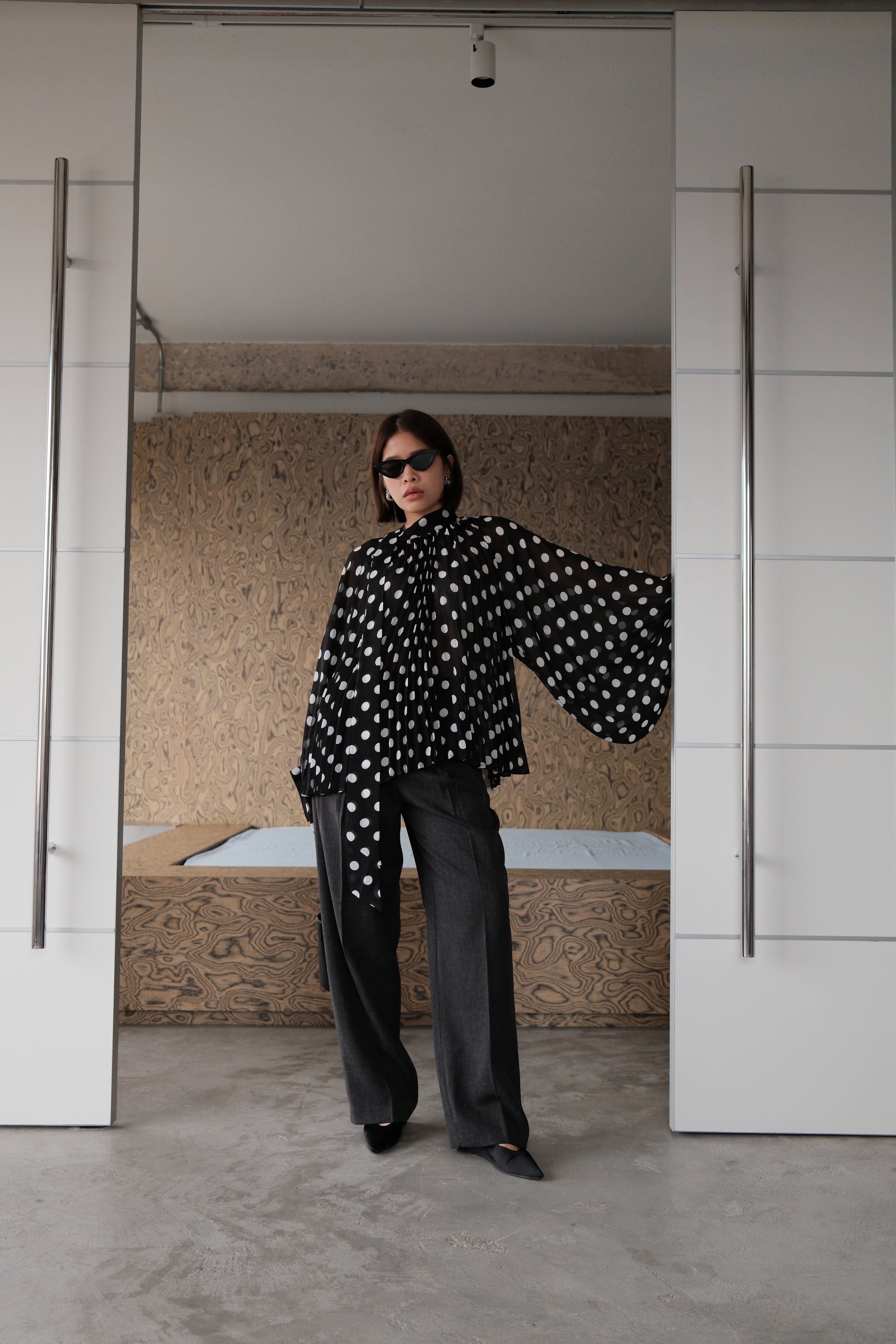 Dottie balloon sleeve sheer blouse