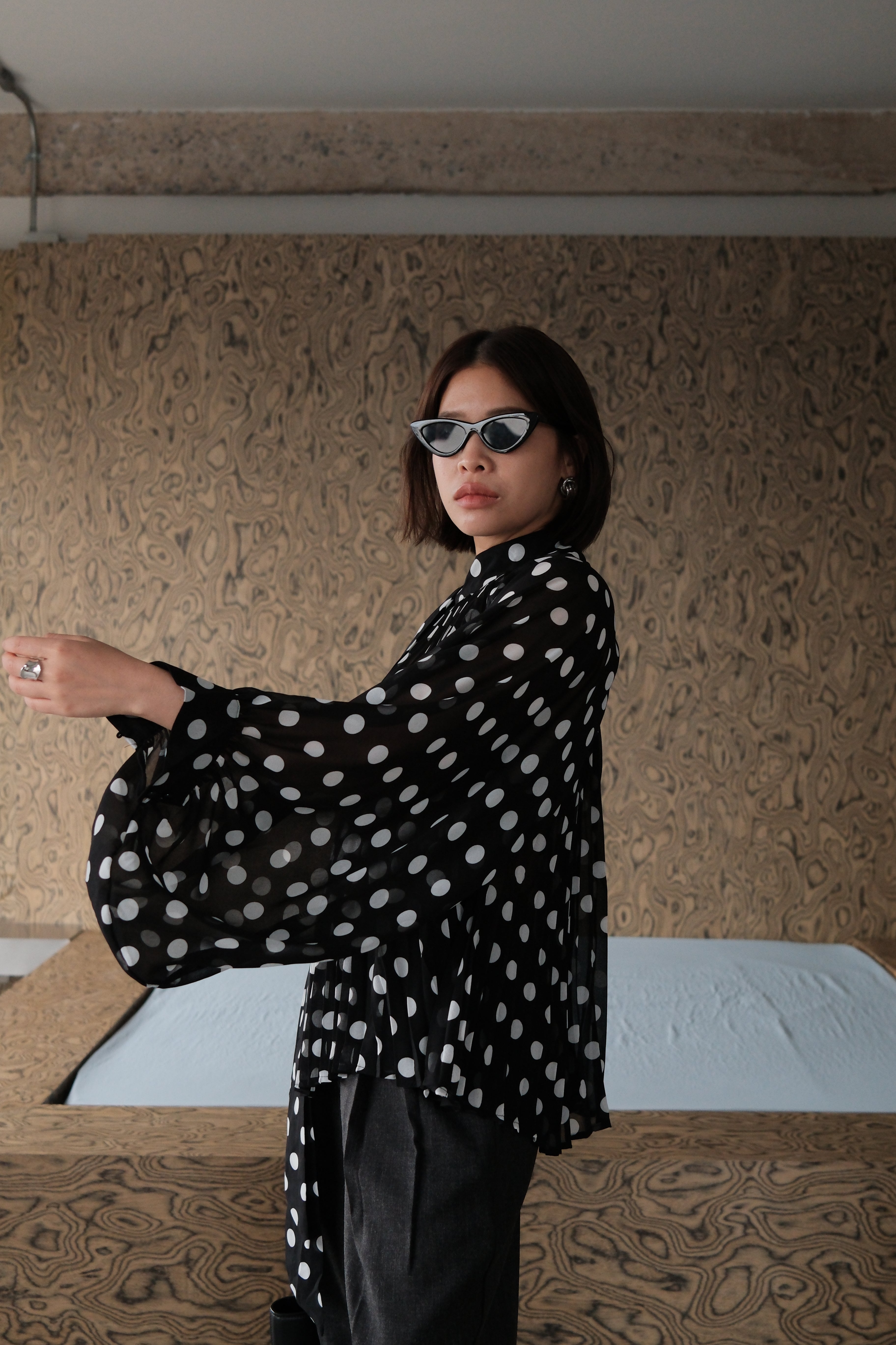 Dottie balloon sleeve sheer blouse
