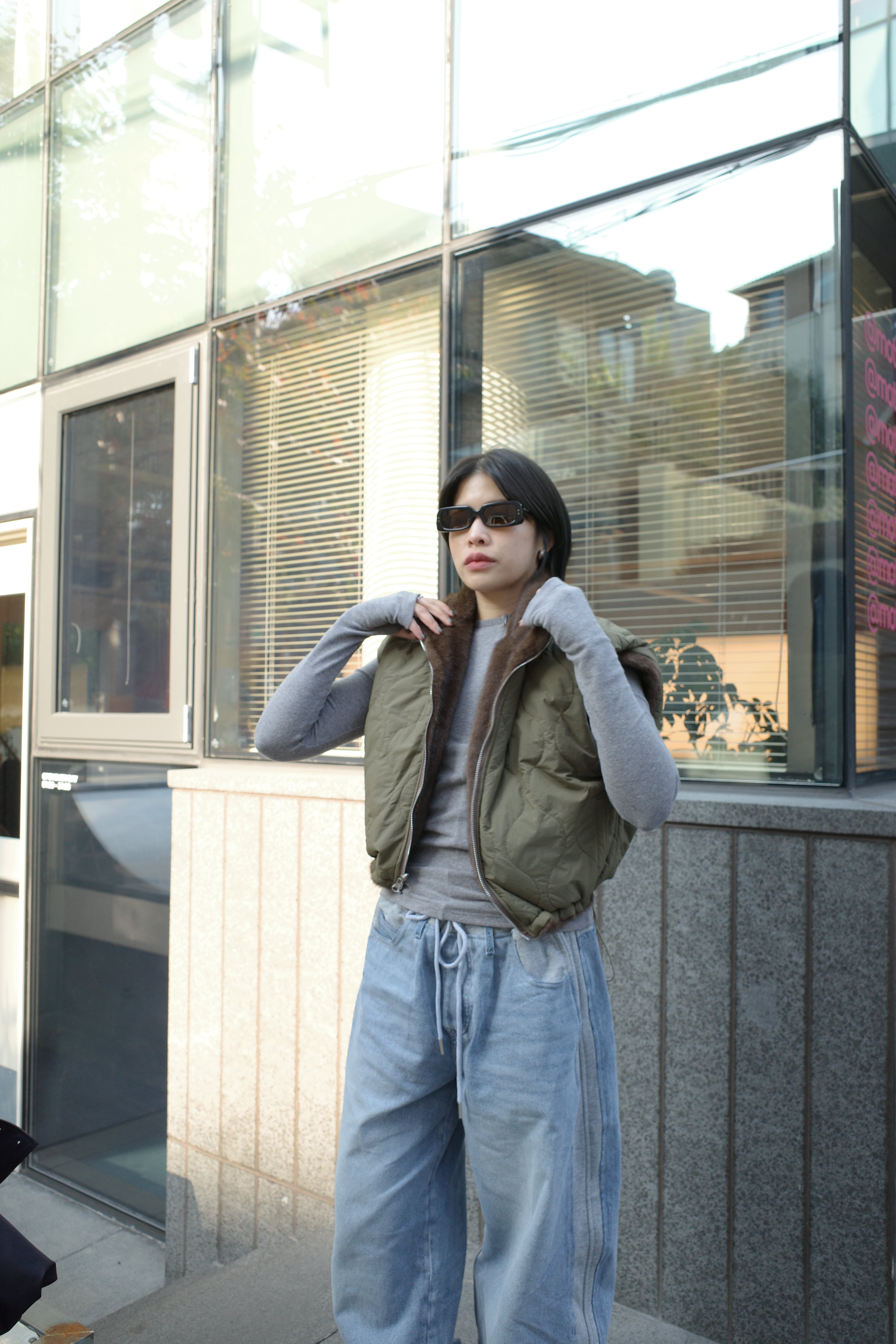 Monki Fluffy reversible quilted crop jacket