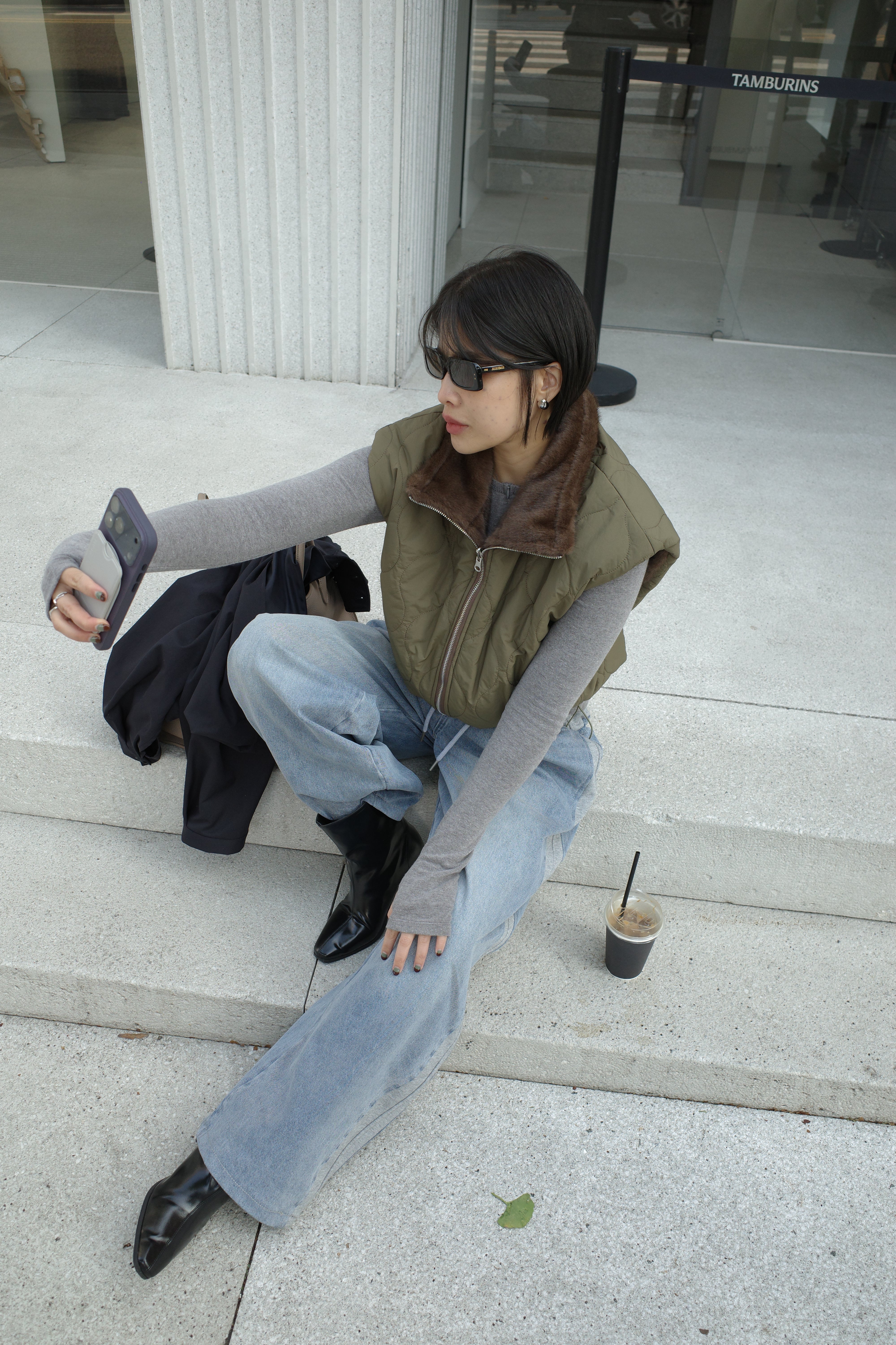 Monki Fluffy reversible quilted crop jacket