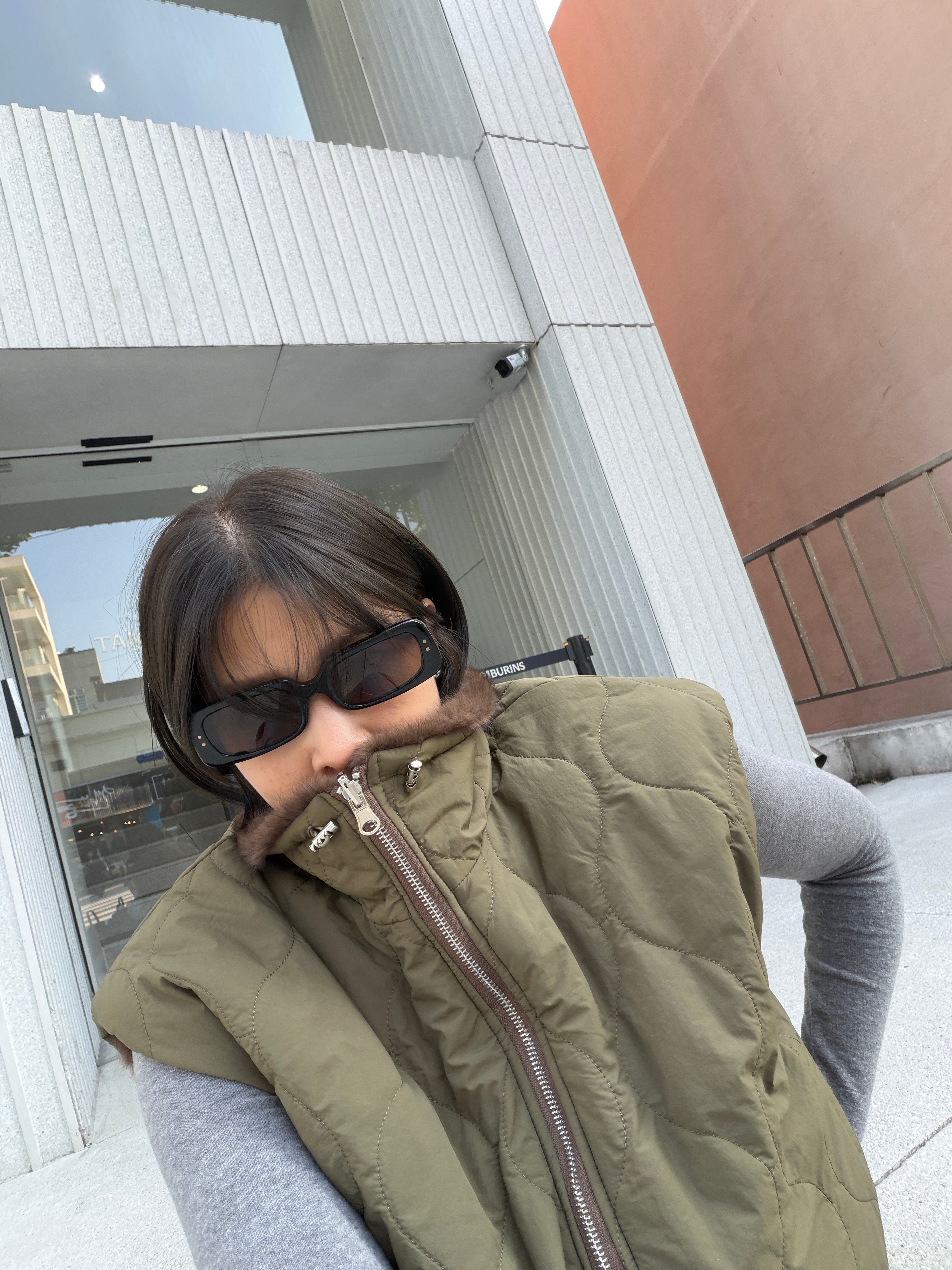 Monki Fluffy reversible quilted crop jacket