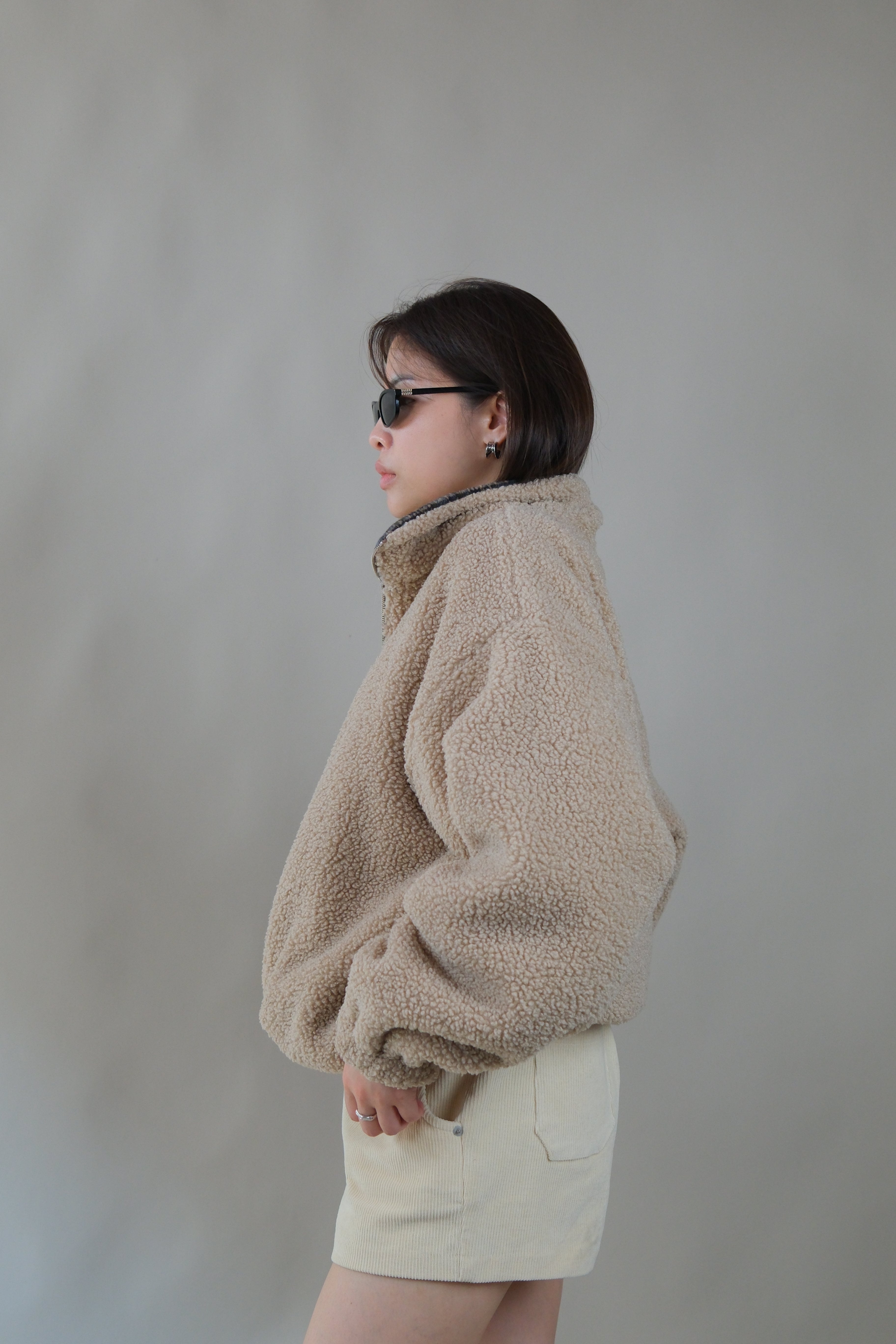 reversible teddy pullover