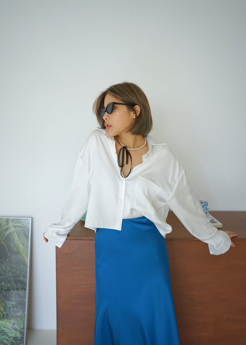 barbi satin crop shirt