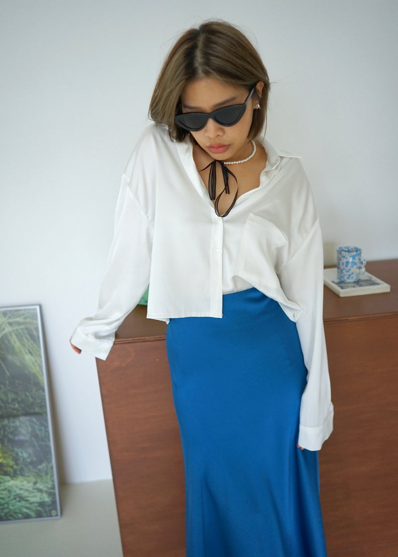 barbi satin crop shirt