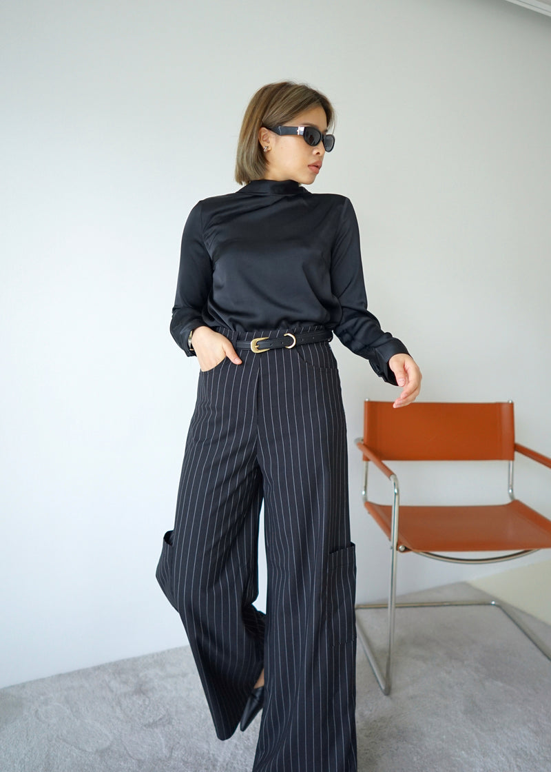 tie collar satin blouse