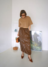 vegan leather balloon long skirt