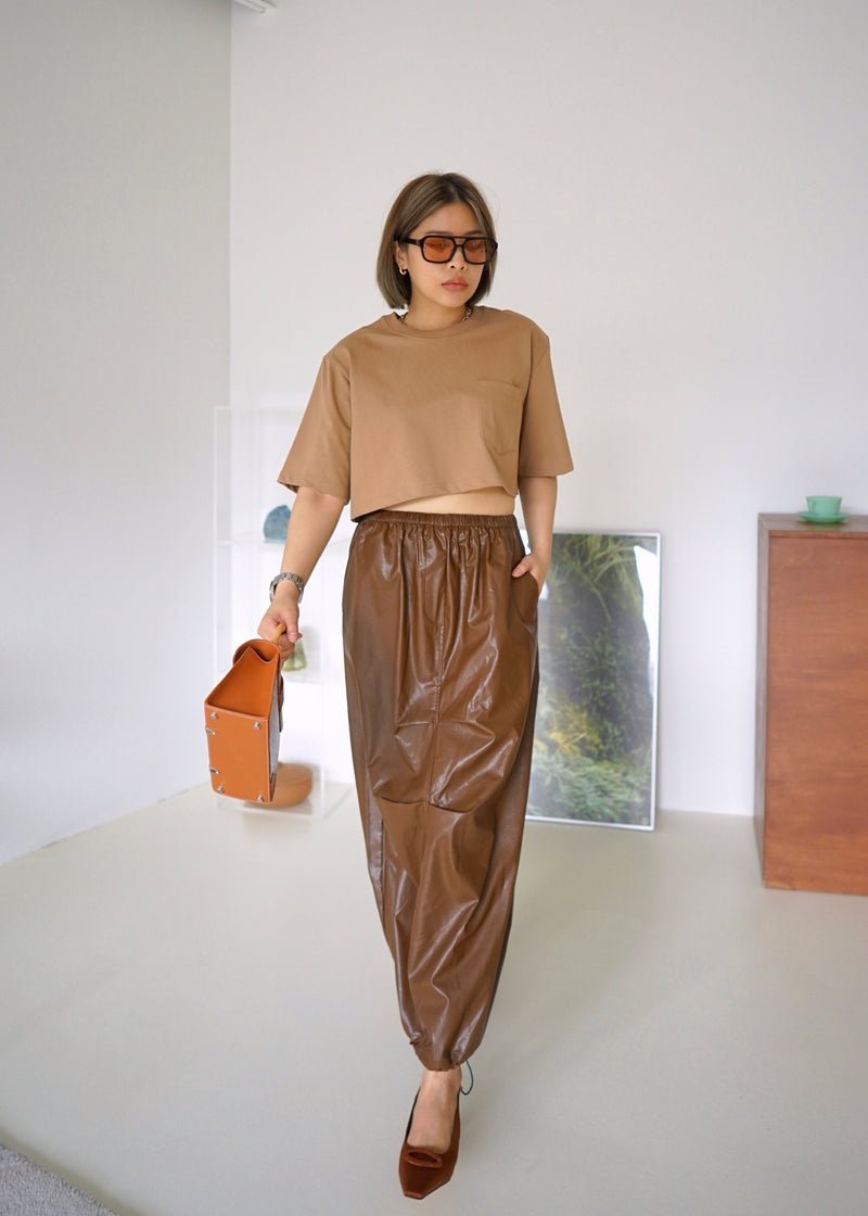 vegan leather balloon long skirt