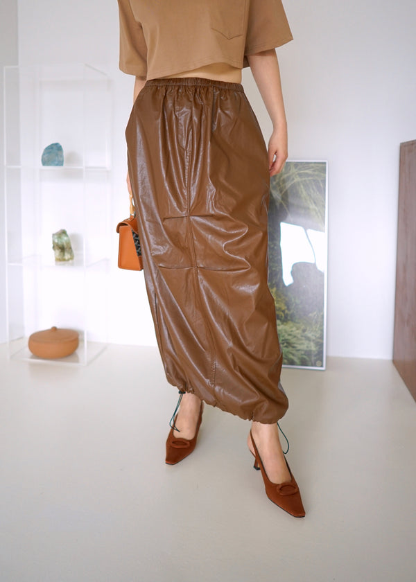 vegan leather balloon long skirt