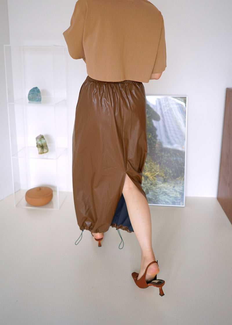 vegan leather balloon long skirt