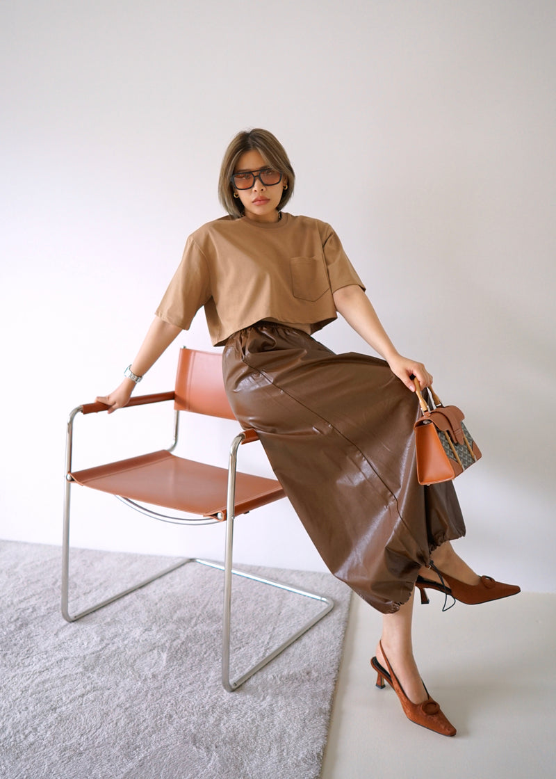 vegan leather balloon long skirt