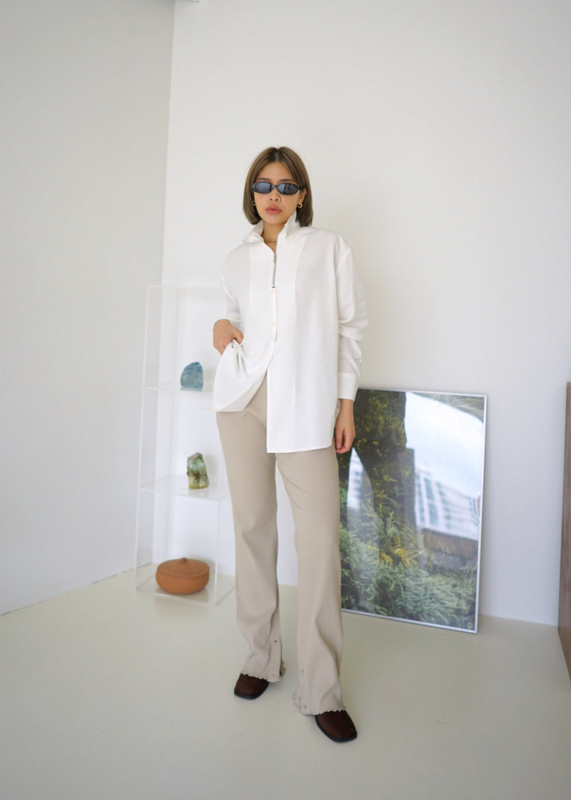 cotton ribbed slim pants