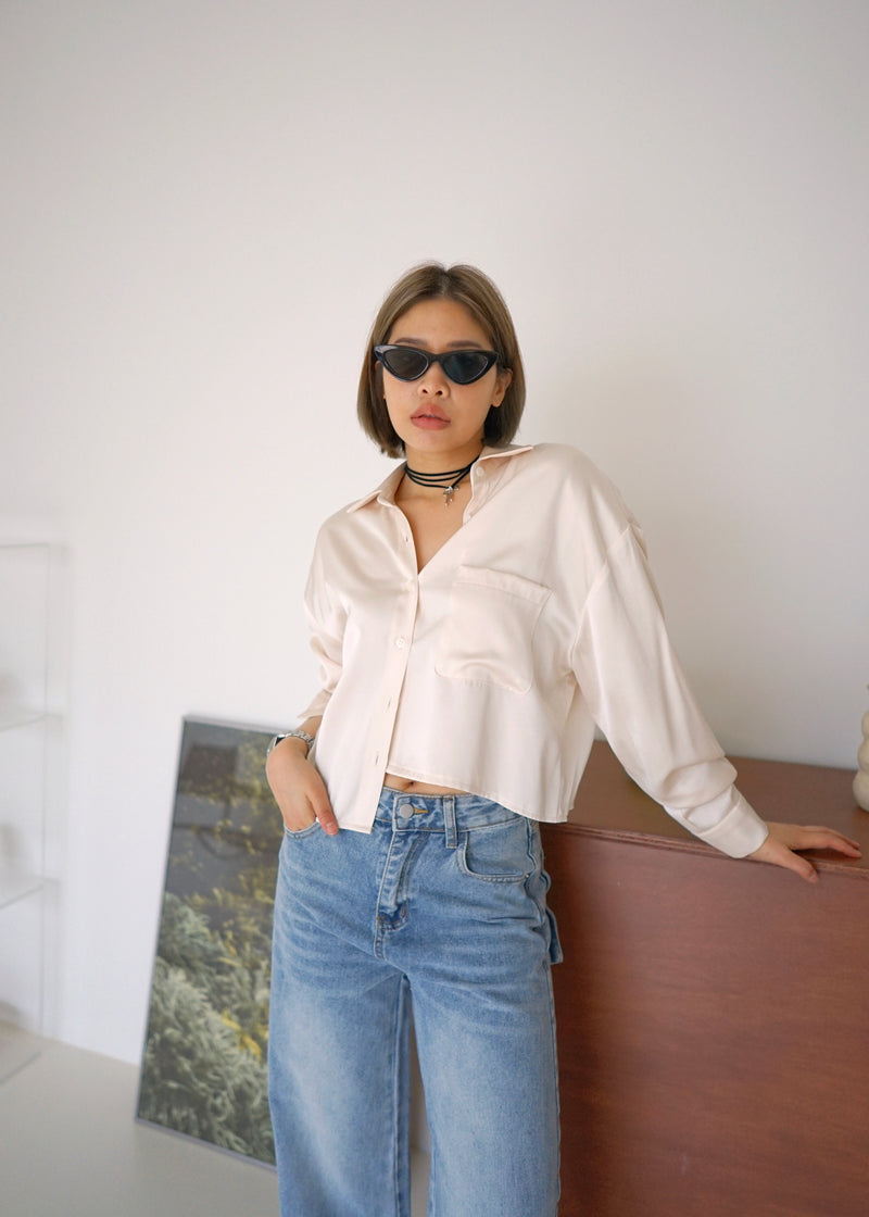 barbi satin crop shirt