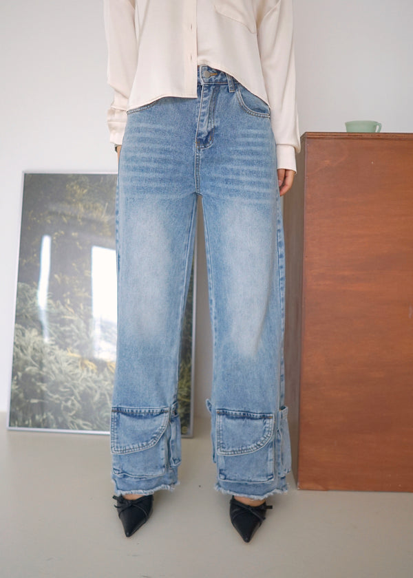 low pocket straight jeans