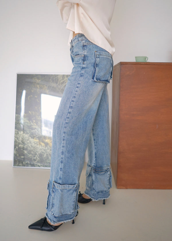 low pocket straight jeans