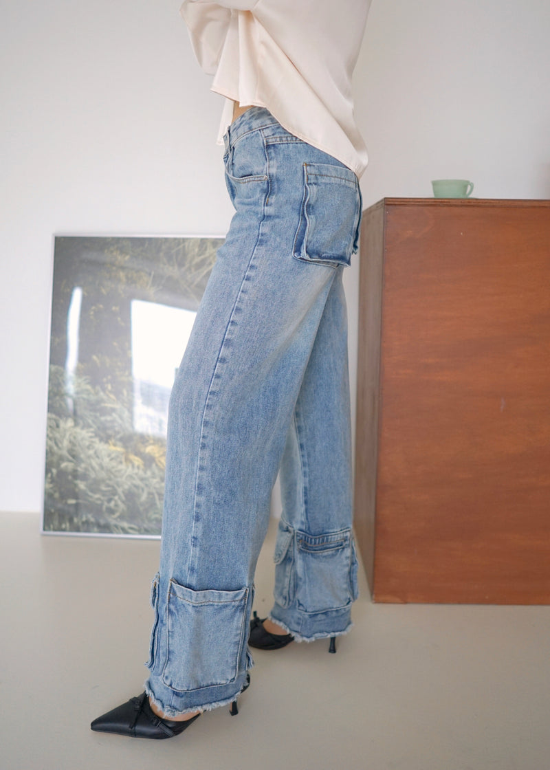 low pocket straight jeans