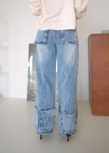 low pocket straight jeans