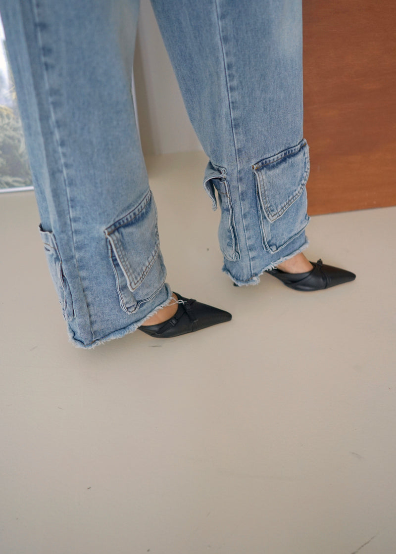 low pocket straight jeans