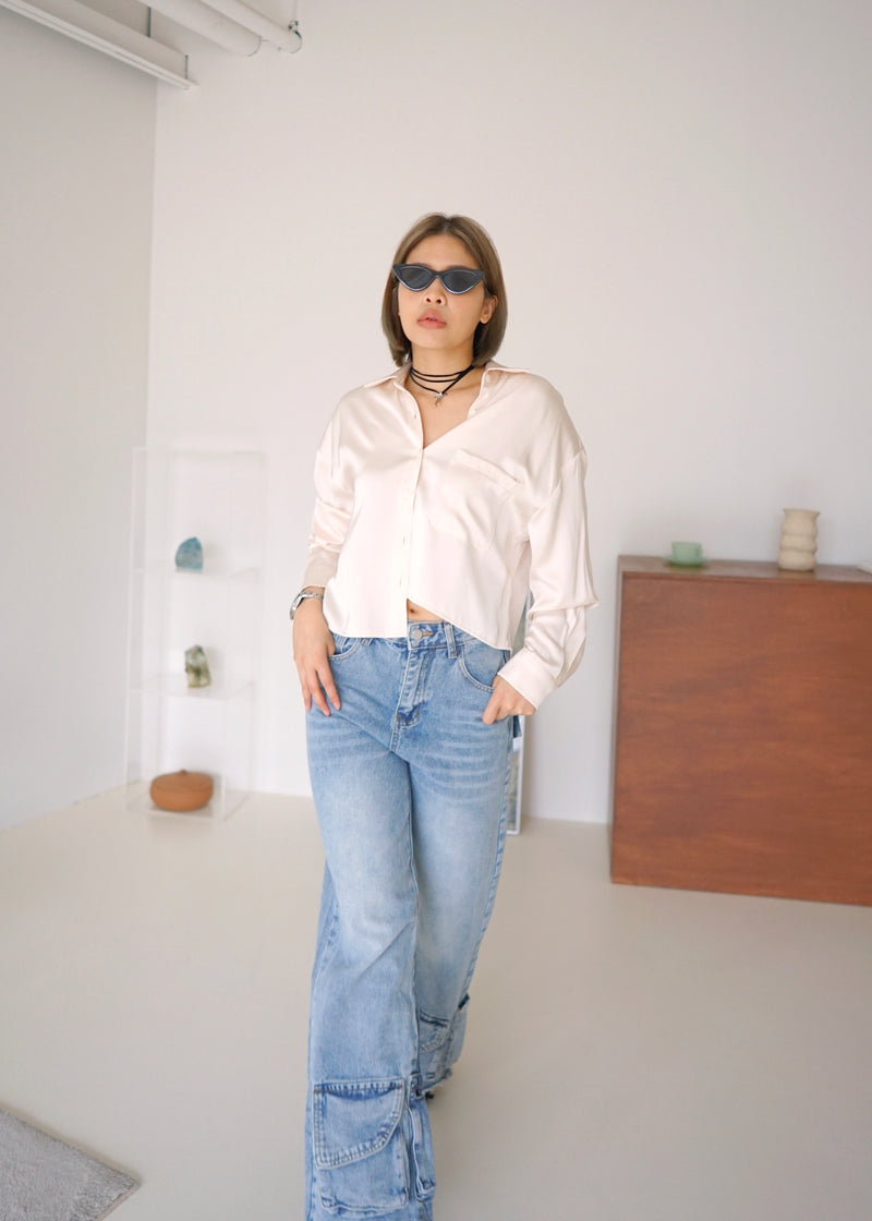 barbi satin crop shirt