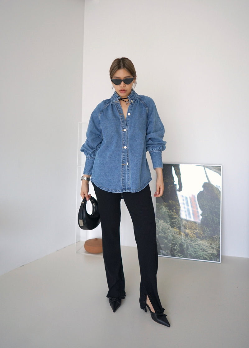 ruffled collar denim shirt