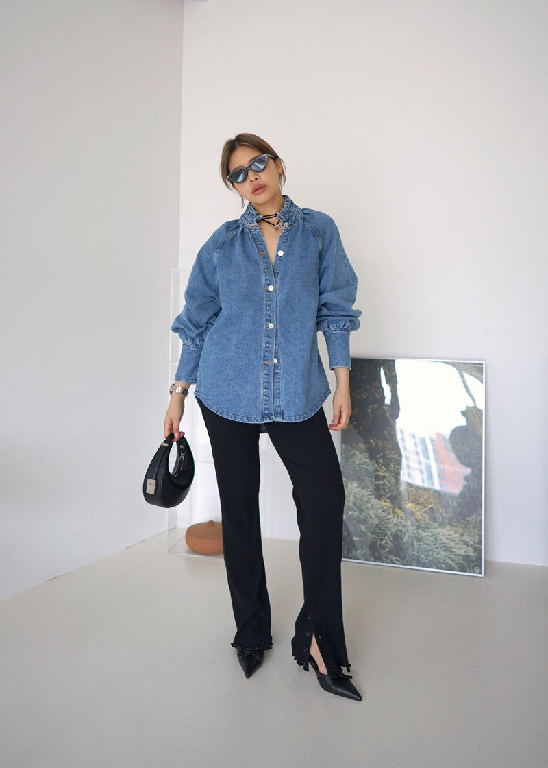 ruffled collar denim shirt