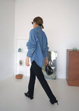 ruffled collar denim shirt