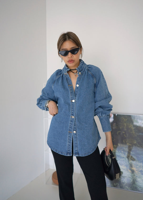 ruffled collar denim shirt