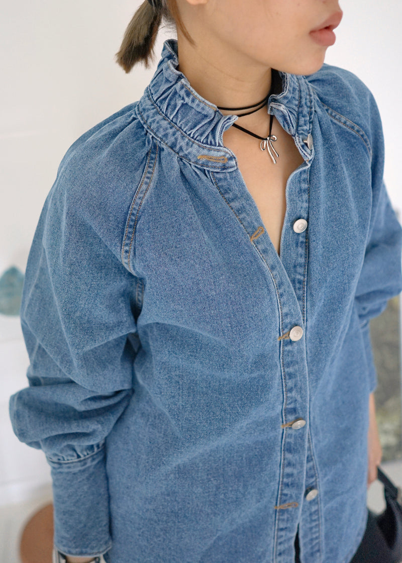 ruffled collar denim shirt