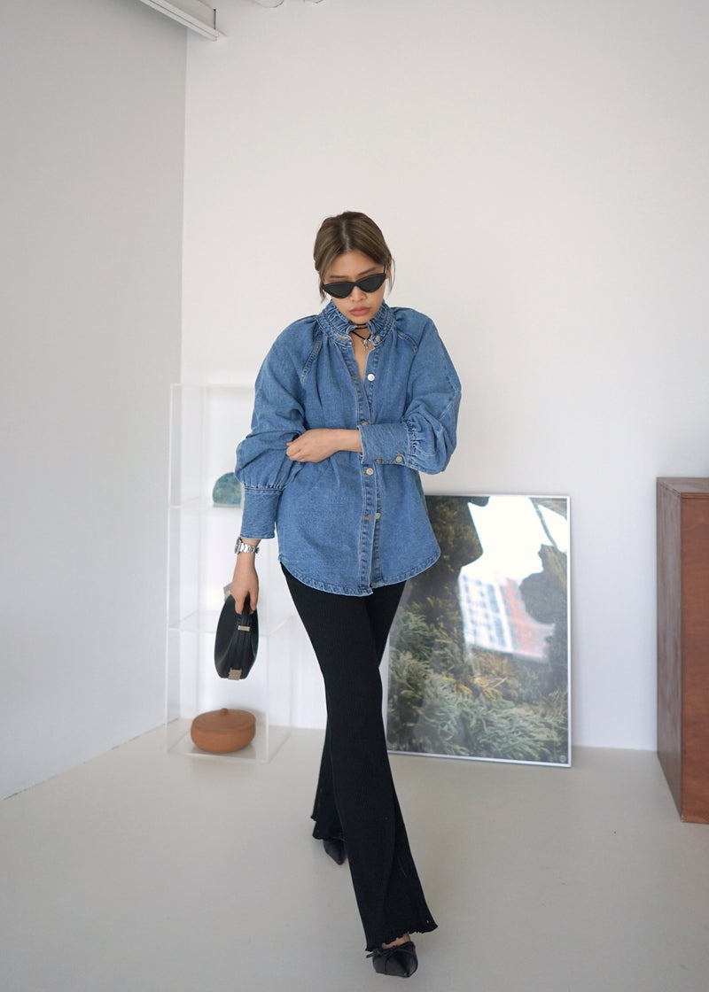 ruffled collar denim shirt