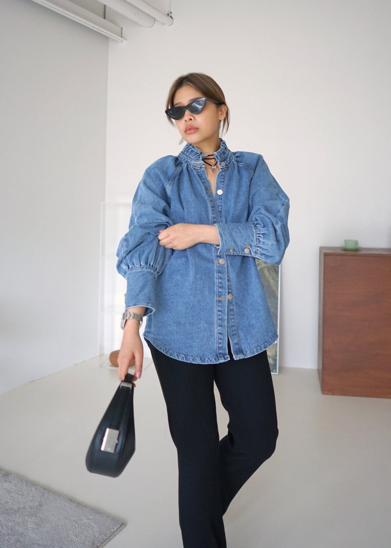 ruffled collar denim shirt