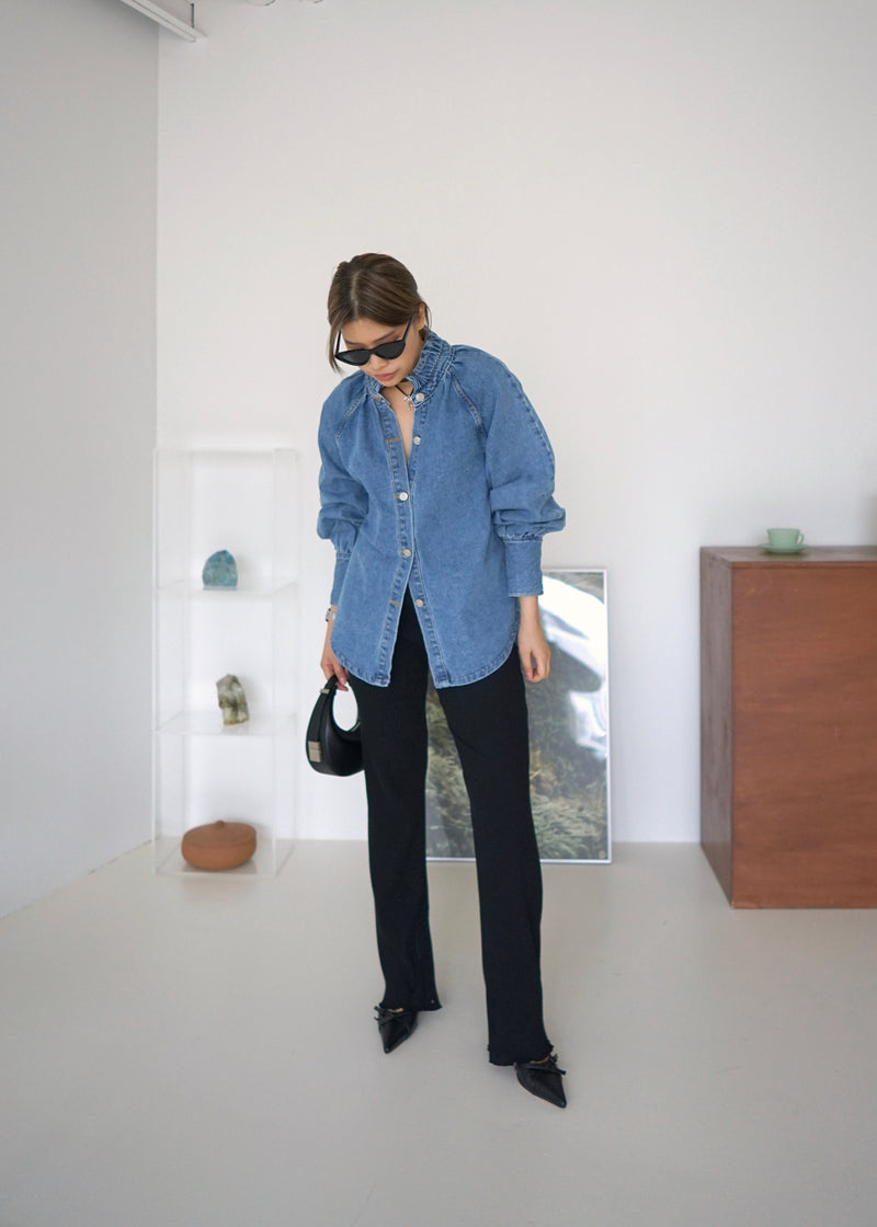 ruffled collar denim shirt