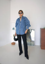 ruffled collar denim shirt
