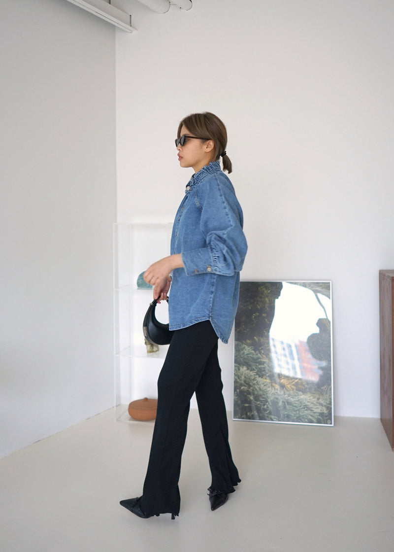ruffled collar denim shirt