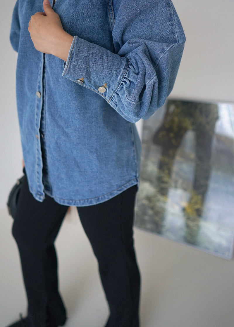 ruffled collar denim shirt