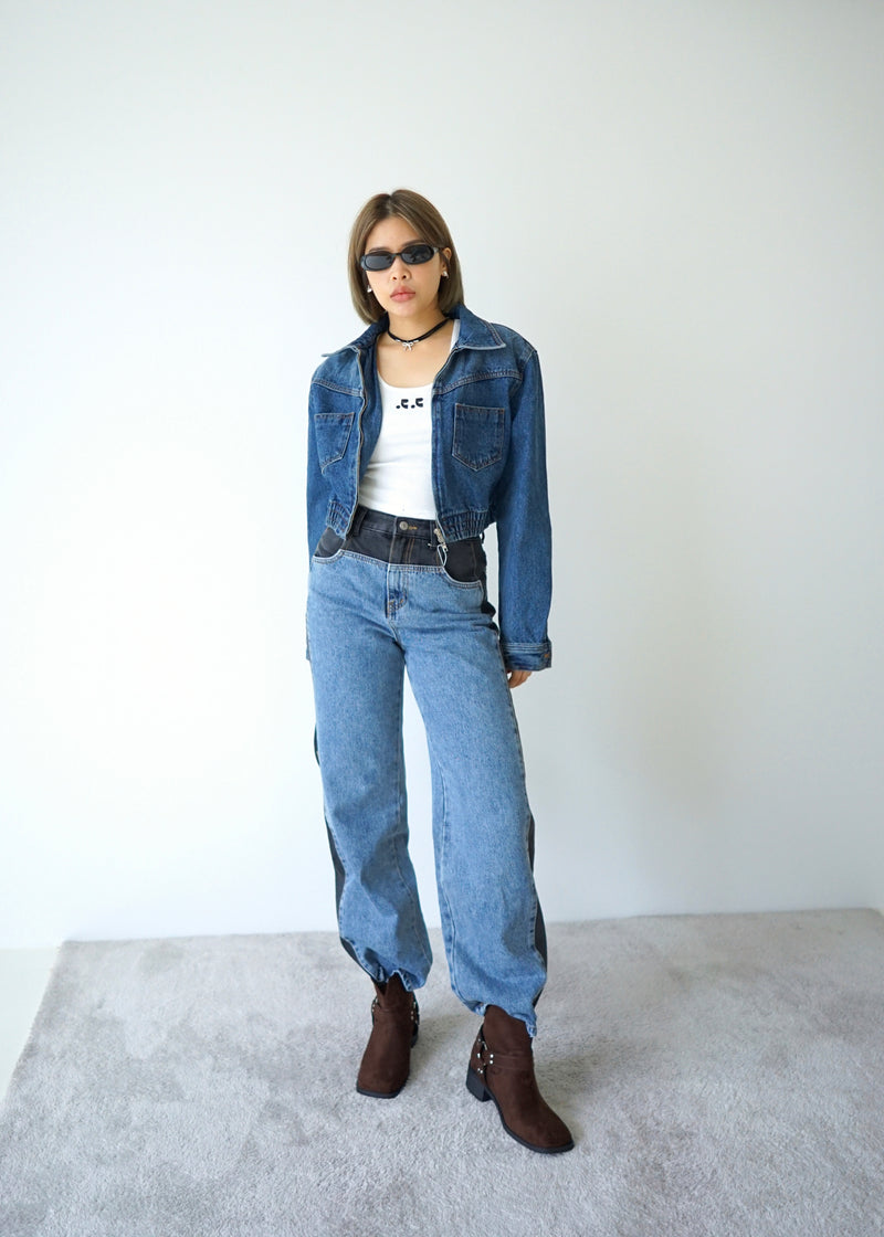 2-way zip denim crop jacket
