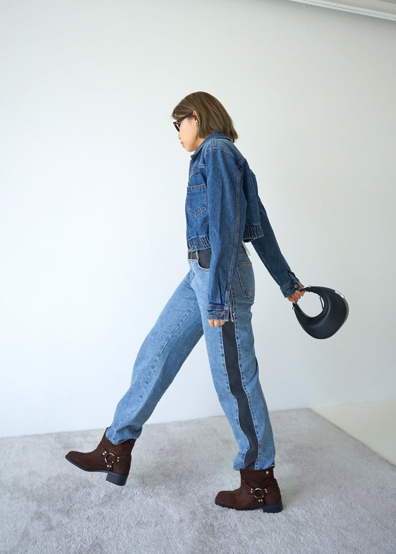 2-way zip denim crop jacket