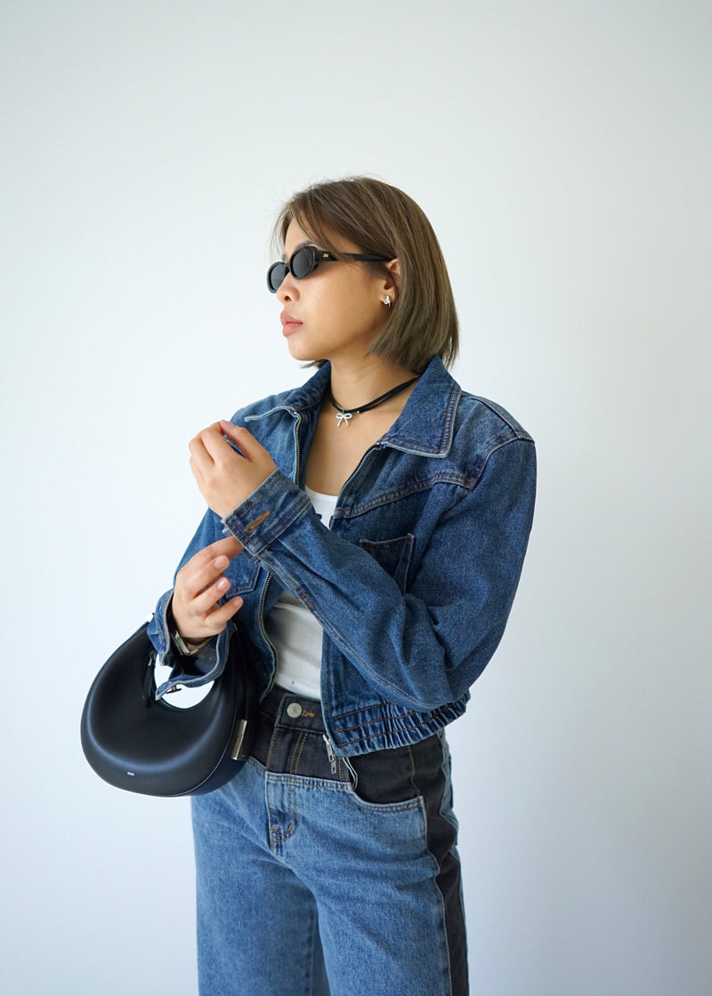 2-way zip denim crop jacket