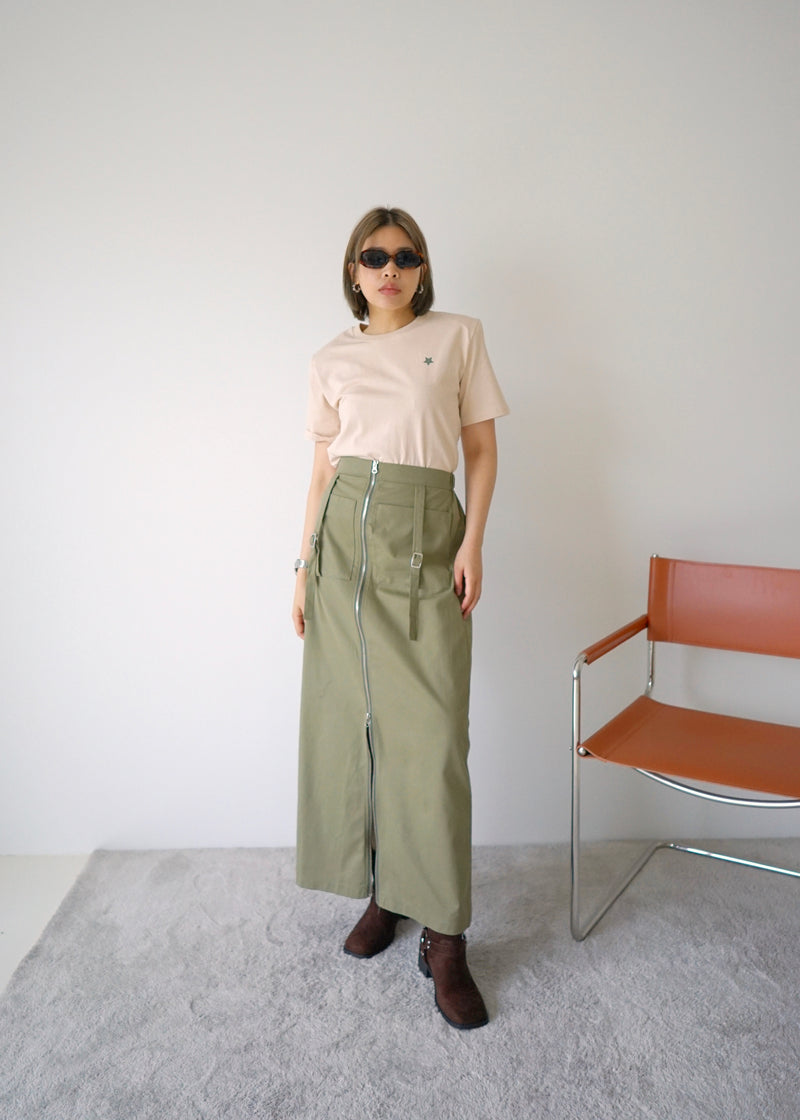 zip up pocket long skirt