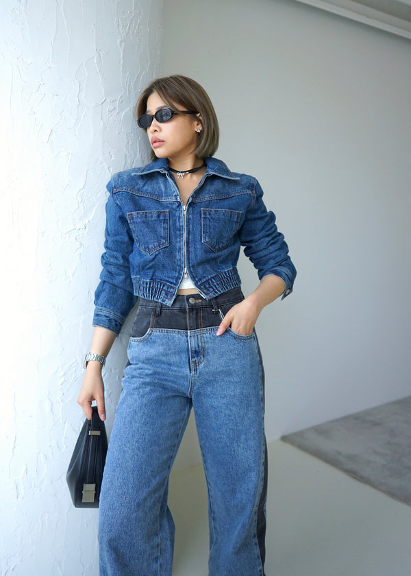 2-way zip denim crop jacket