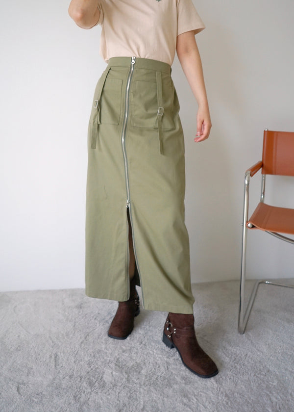 zip up pocket long skirt