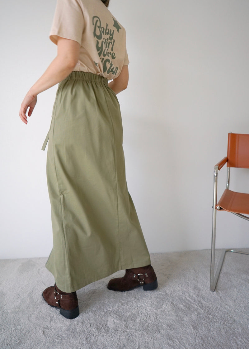 zip up pocket long skirt