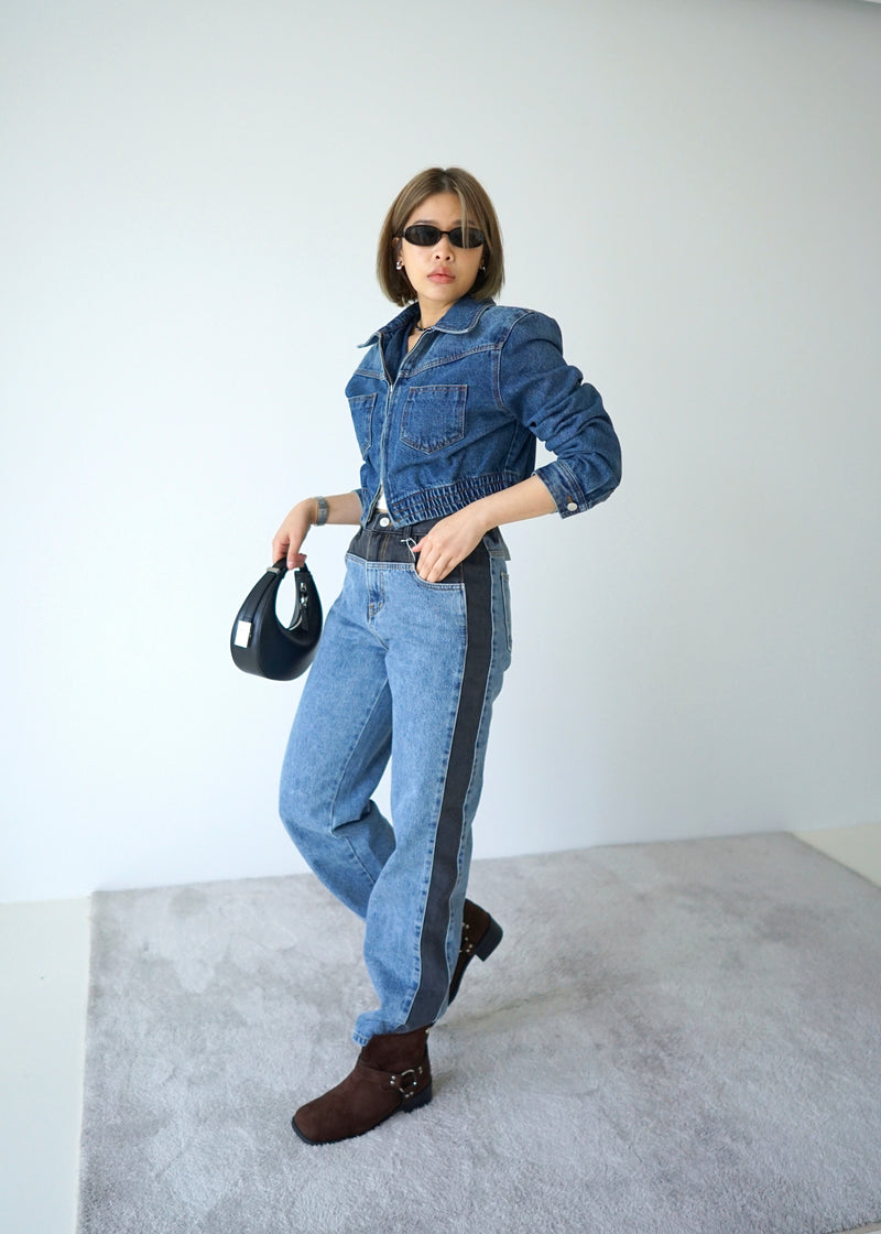 2-way zip denim crop jacket