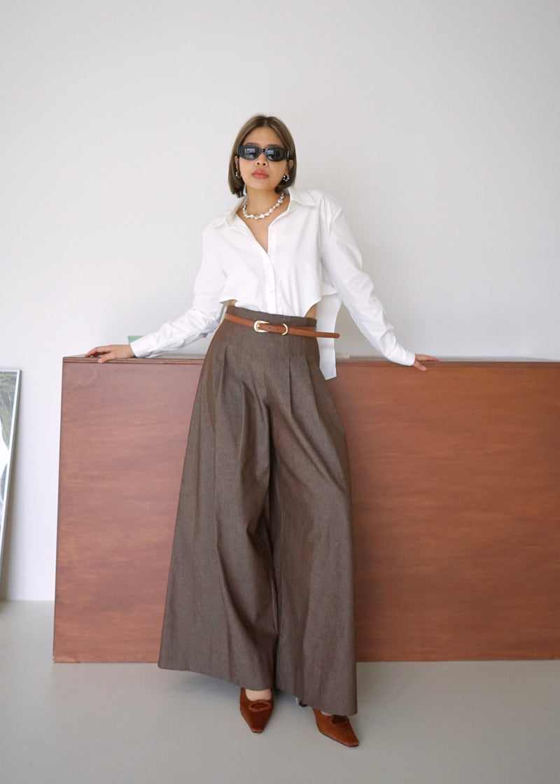 pleated wide leg trousers