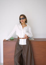 padded shoulder side cutout shirt