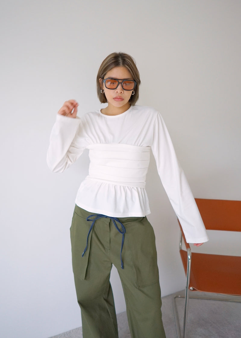 pleated detail long sleeve soft tee