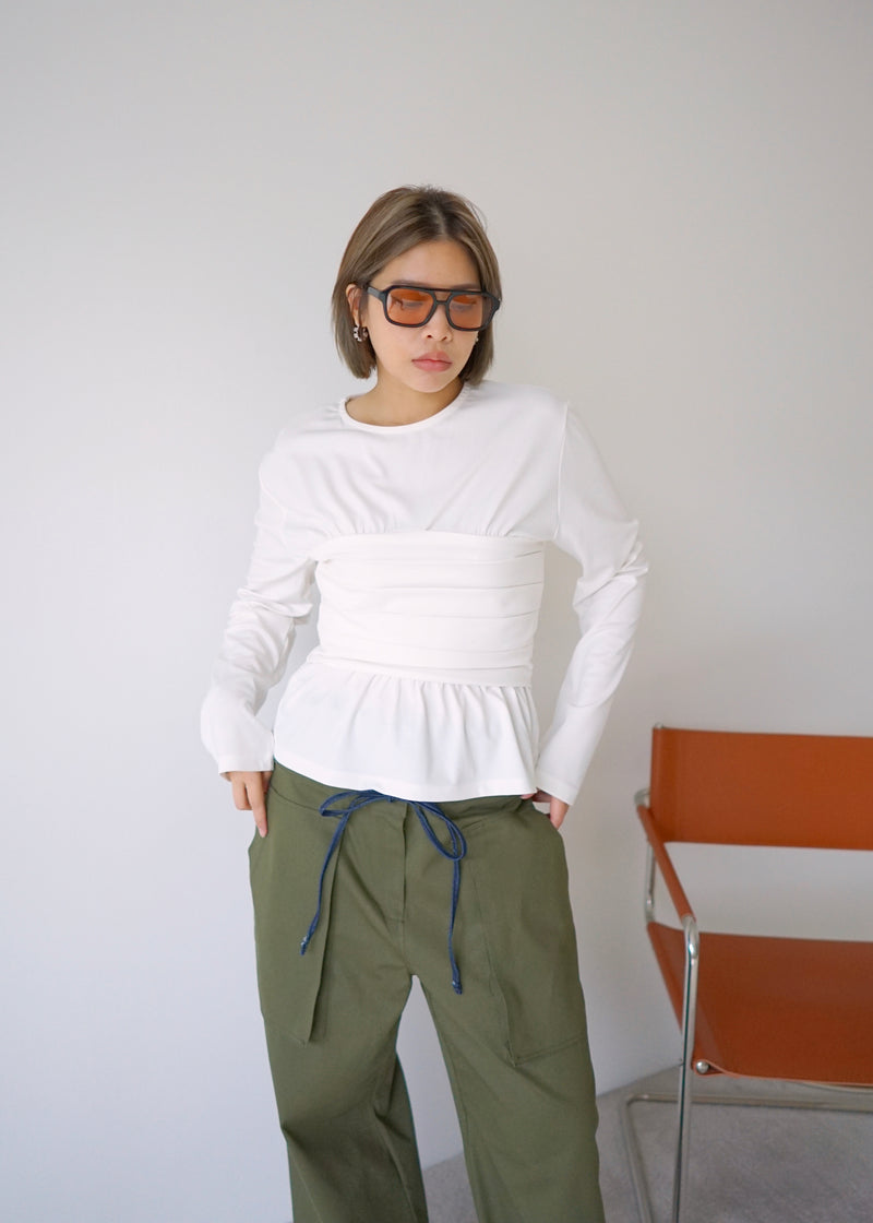 pleated detail long sleeve soft tee