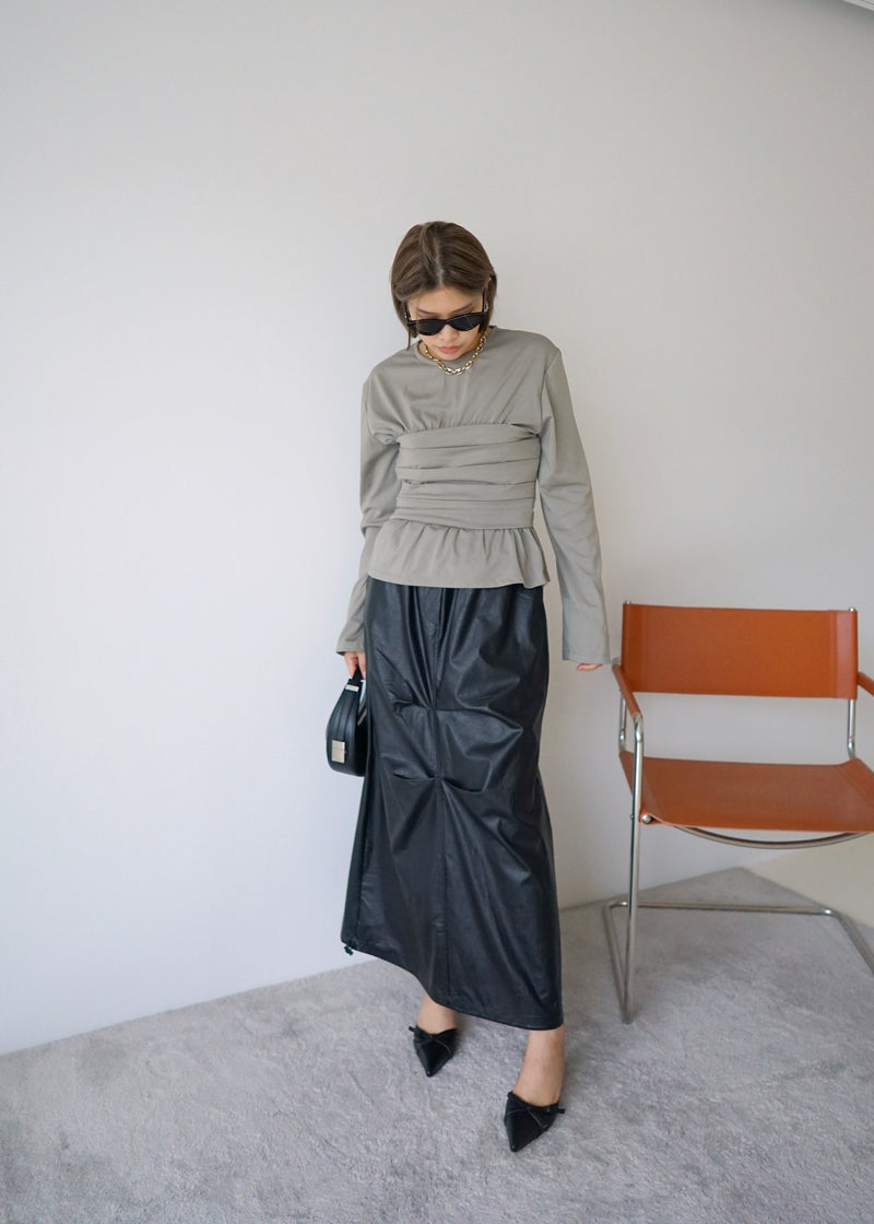 pleated detail long sleeve soft tee